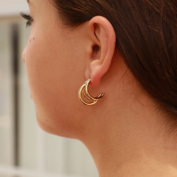 18K Gold PVD Triple Hoop Earrings – Water & Tarnish-Resistant & Hypoallergenic - Picture 3 of 3